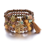 Bracelet Arbre de Vie Gourmette Femme Perles marron
