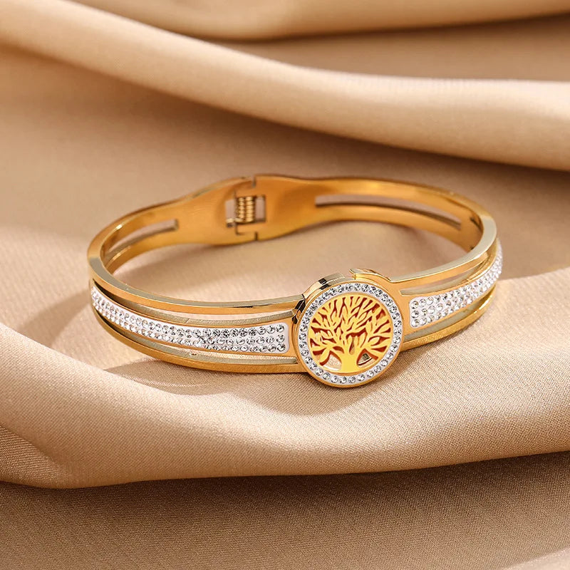 Bracelet avec Arbre de Vie et Cristal or