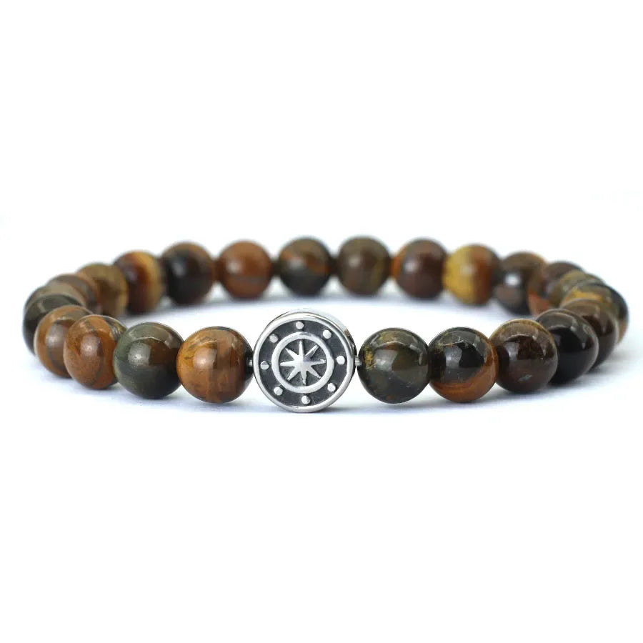 Bracelet avec Boussole Rose des Vents en Pierres Naturelles oeil de tigre