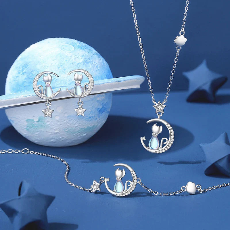 Bracelet avec Chat Pierre de Lune et Zircon