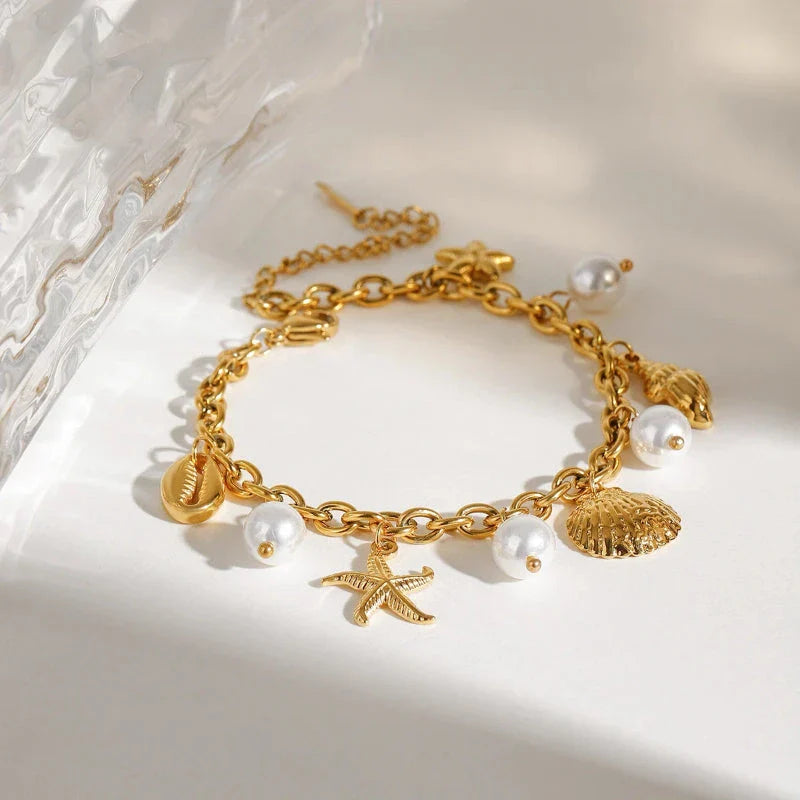 Bracelet avec Coquillages et Perles Blanches