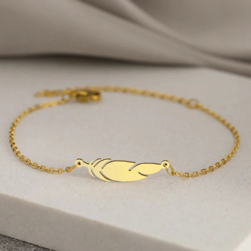 Bracelet de Charme avec Plume or