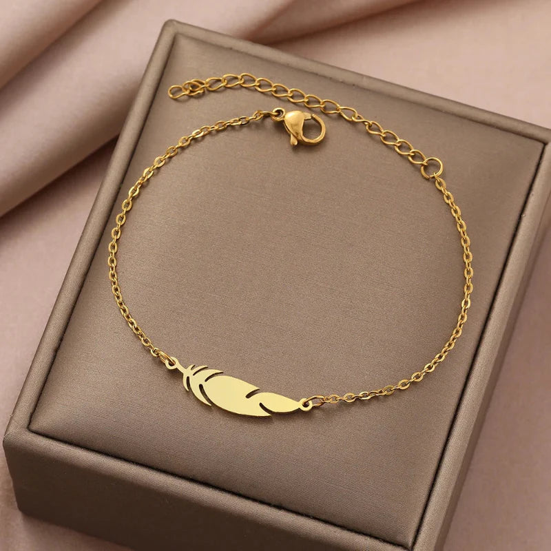Bracelet de Charme avec Plume or