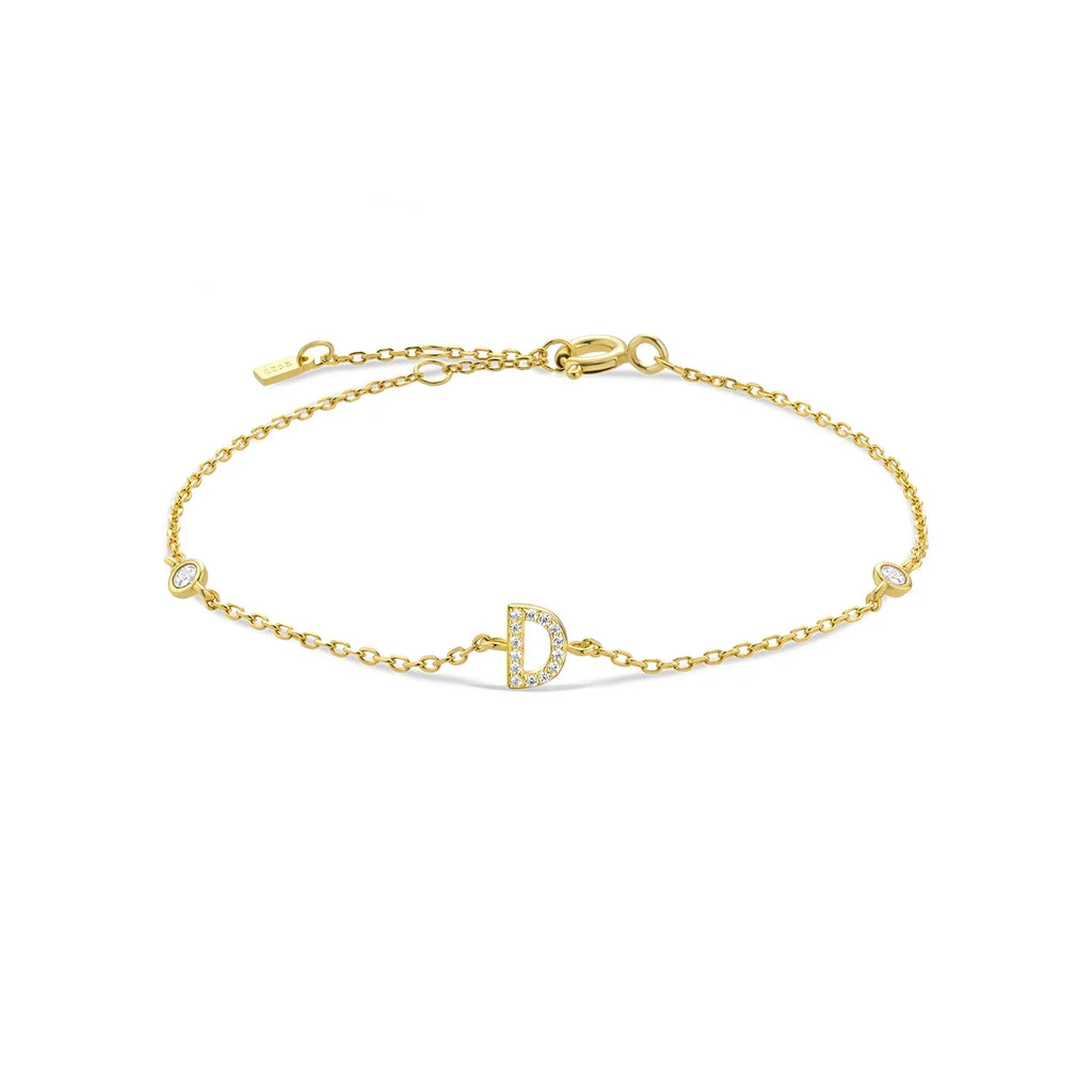 Bracelet avec initiale en strass or d