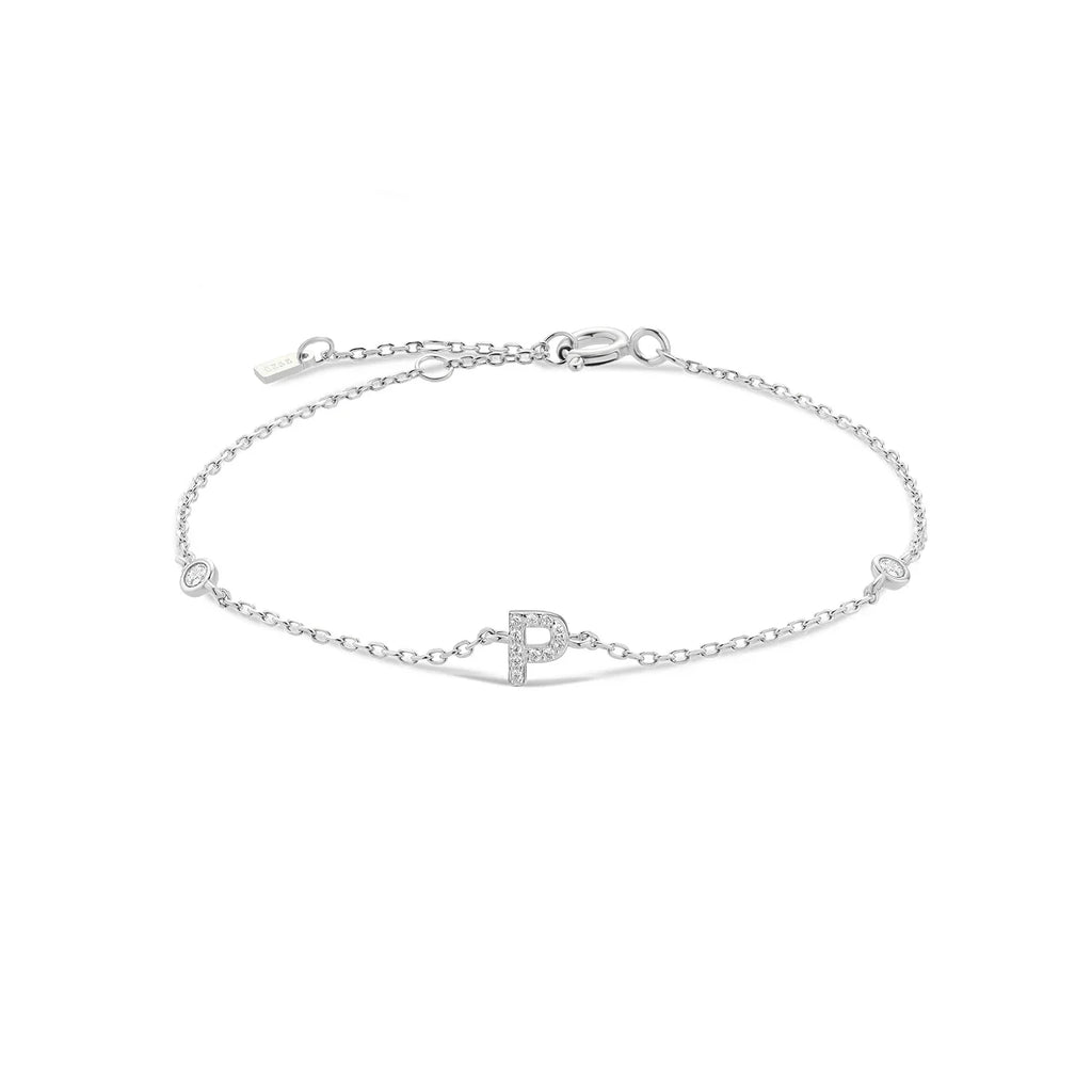 Bracelet avec initiale en strass argent p