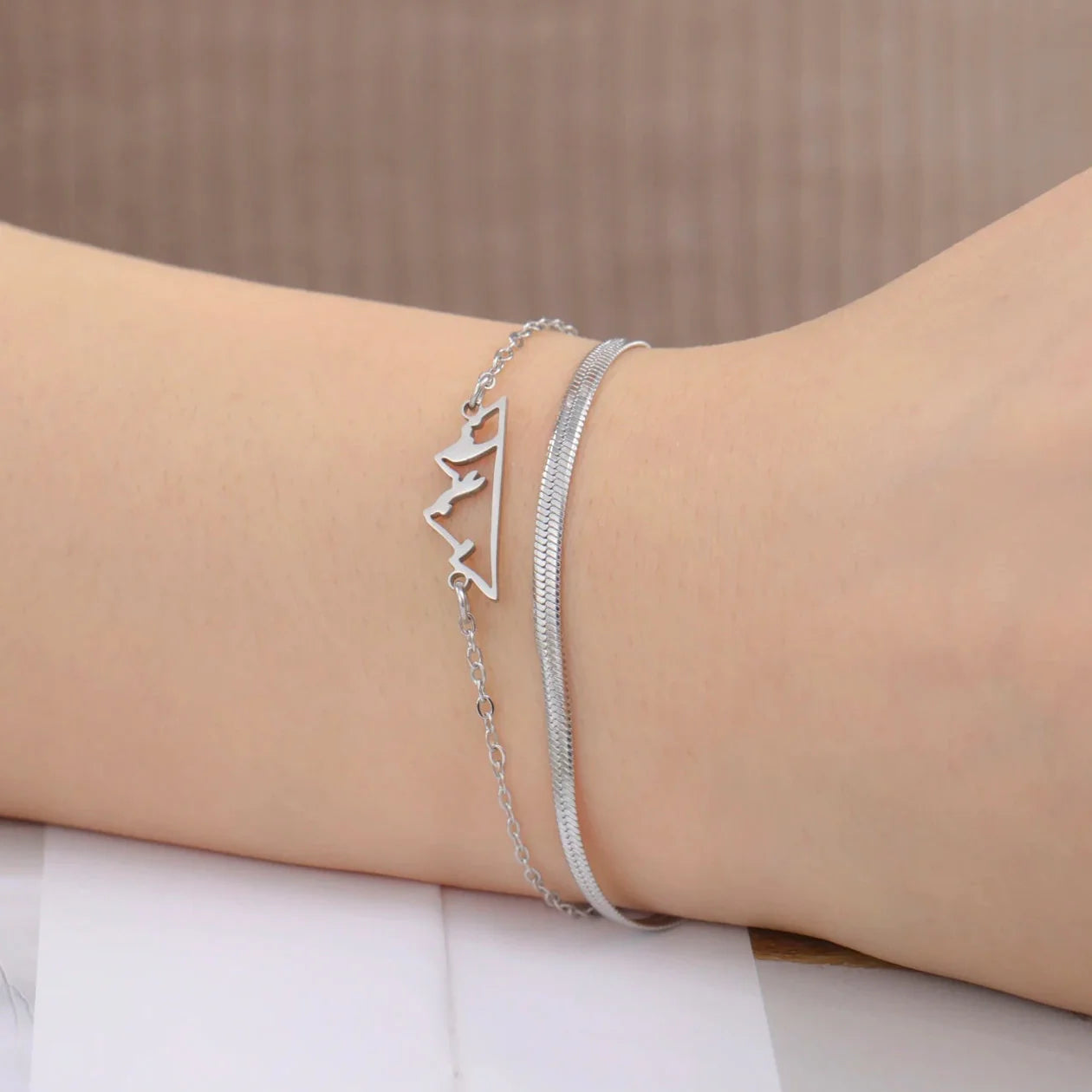 Bracelet avec Pendentif Montagne pour Femme argent