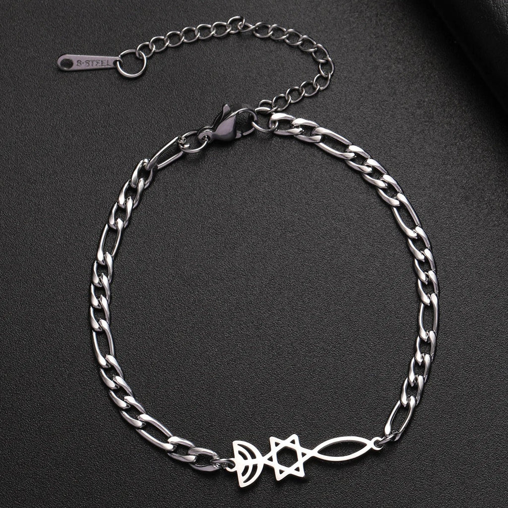 Bracelet avec symboles juifs Menorah et l'étoile de David argent