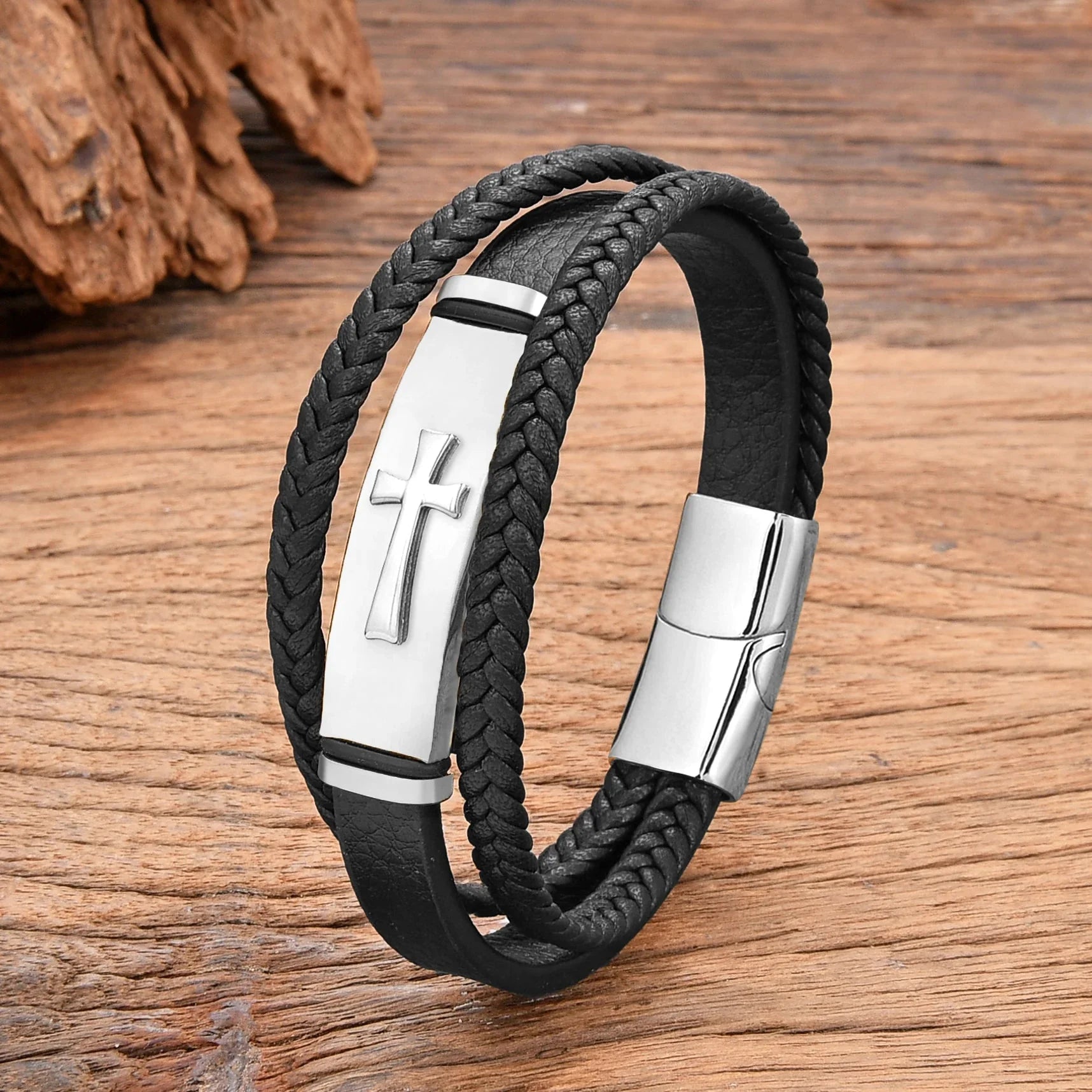 Bracelet Croix En Cuir style b blanc