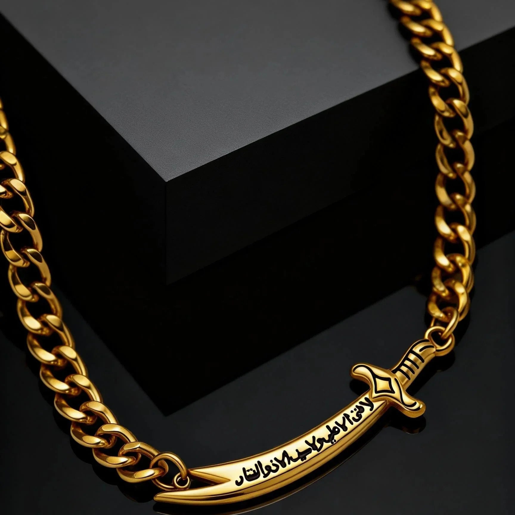 Bracelet cubain pour homme avec épée Ali Zulfiqar arabe or