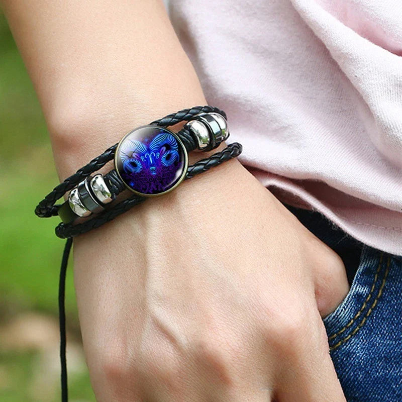 Bracelet Cuir Signe du Zodiaque 12 Constellations