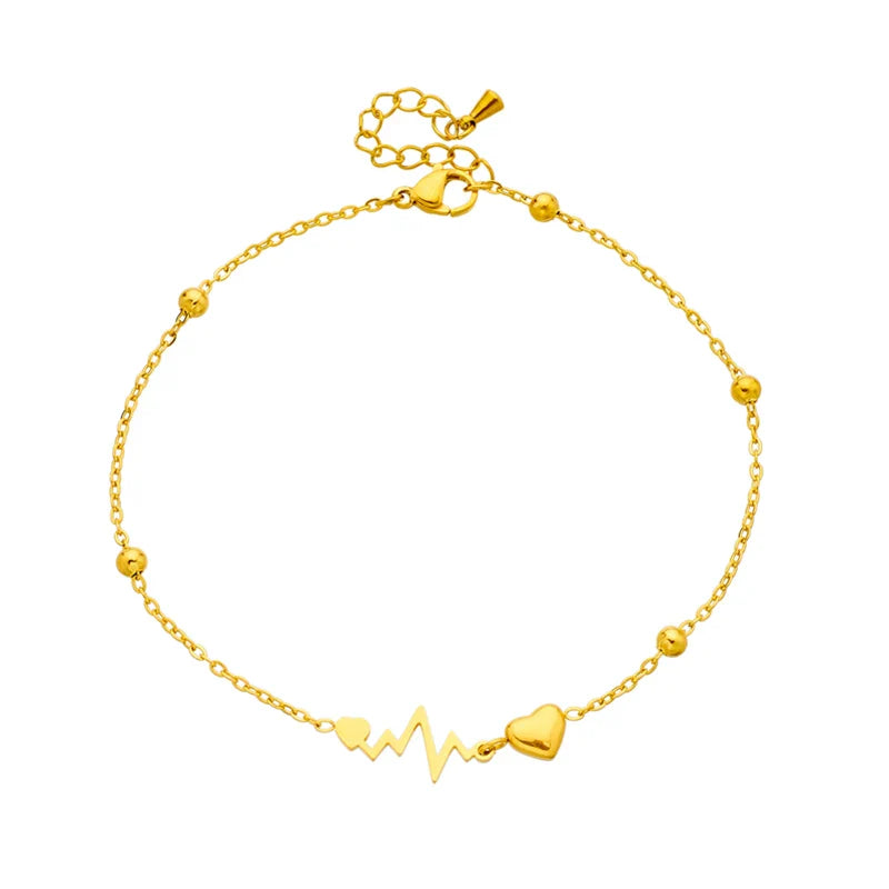 Bracelet de Cheville avec Coeurs et Electrocardiogramme