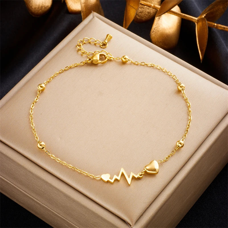 Bracelet de Cheville avec Coeurs et Electrocardiogramme