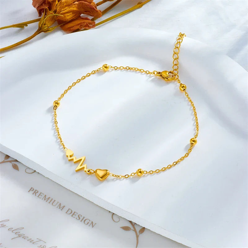Bracelet de Cheville avec Coeurs et Electrocardiogramme