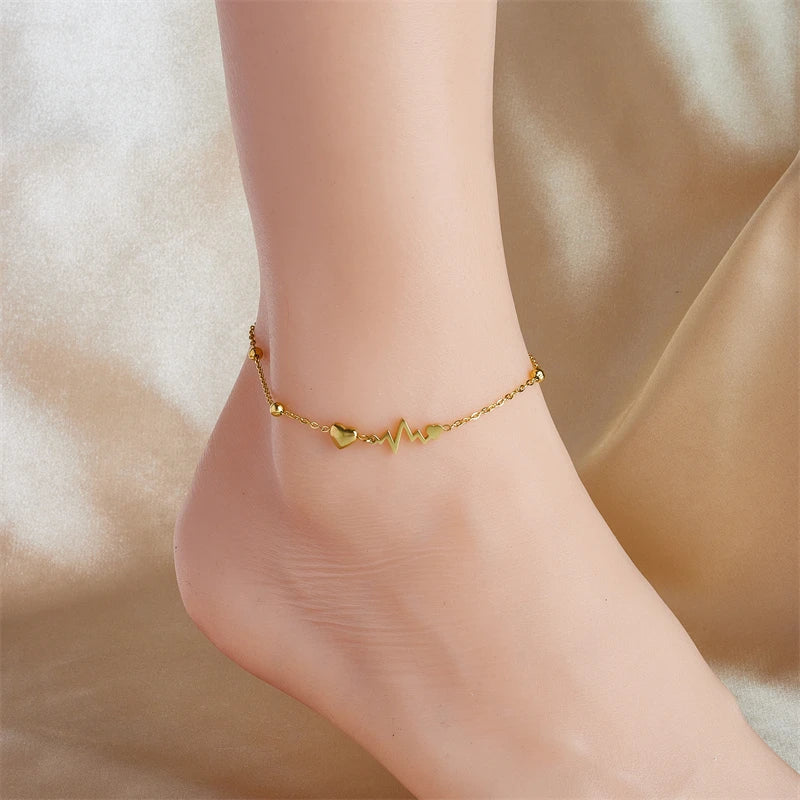Bracelet de Cheville avec Coeurs et Electrocardiogramme
