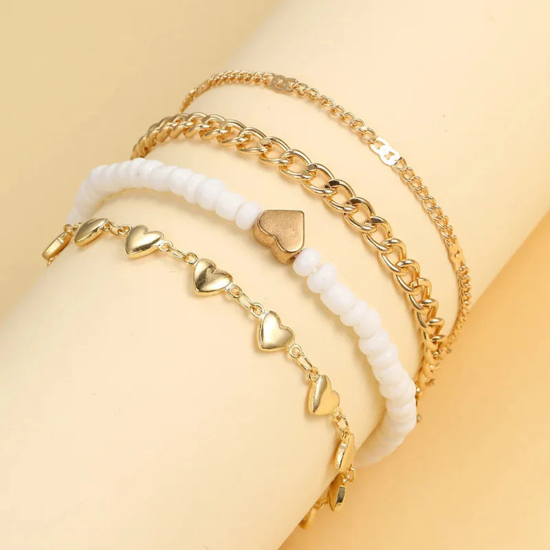 Bracelet de Cheville avec Perles coeurs