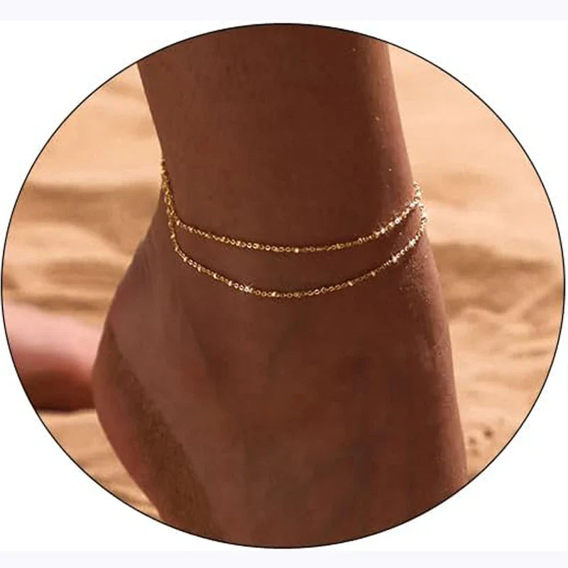 Bracelet de Cheville Fin Double Rang or