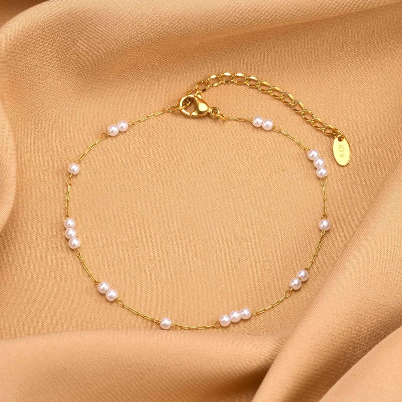 Bracelet de Chevilles avec Perles Blanches