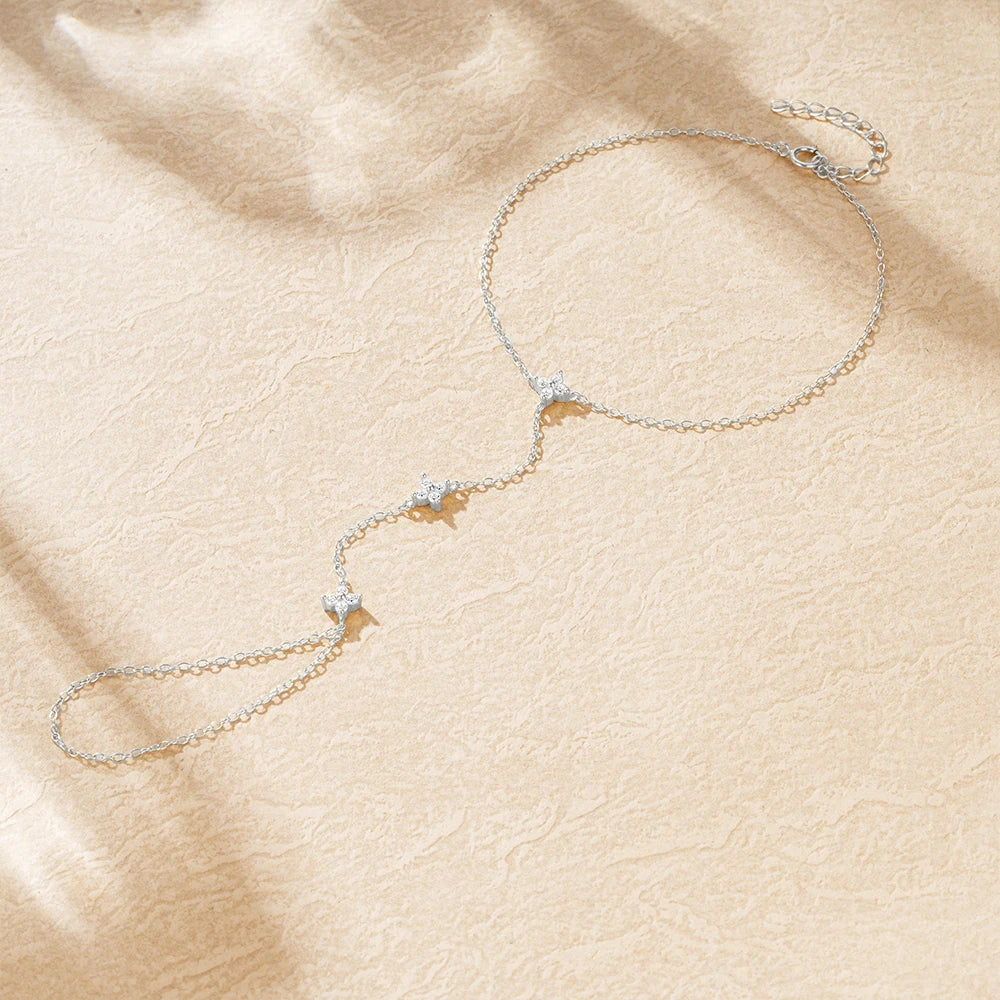 Bracelet de Main avec Fleurs en Zircon argent