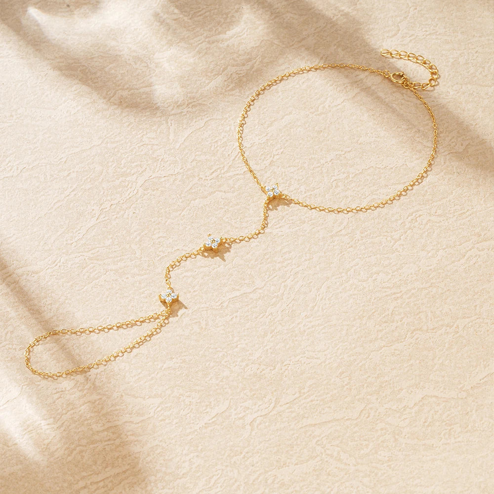Bracelet de Main avec Fleurs en Zircon or