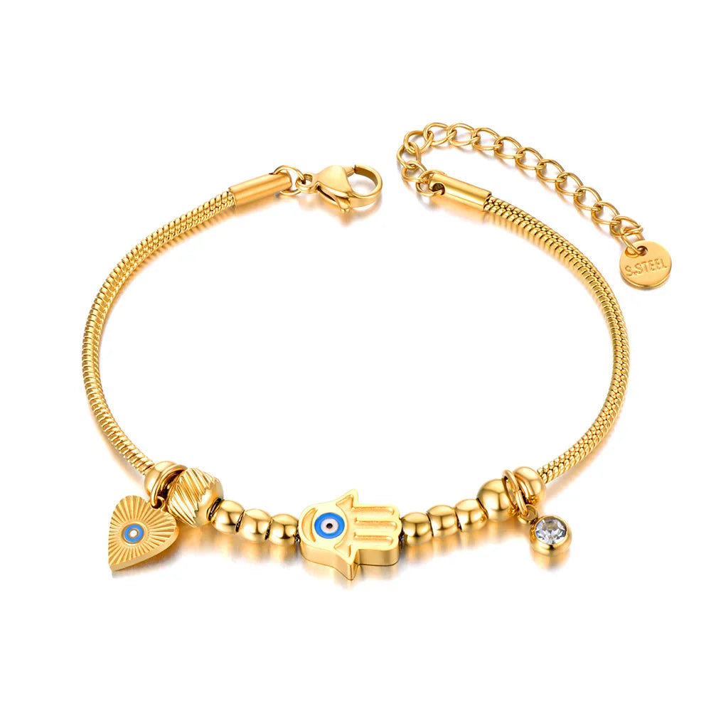 Bracelet de Protection avec Main de Fatma et Oeil Bleu or