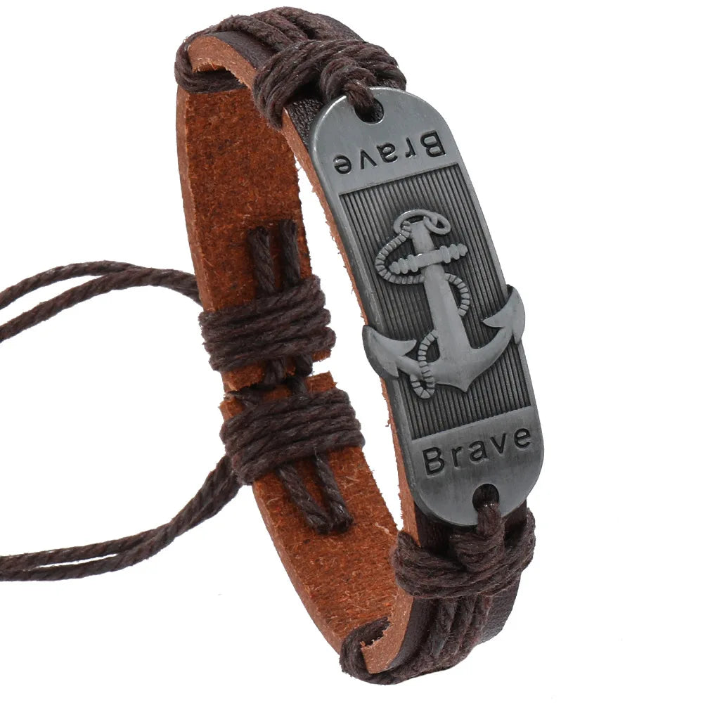 Bracelet des Flots en Cuir Ancre