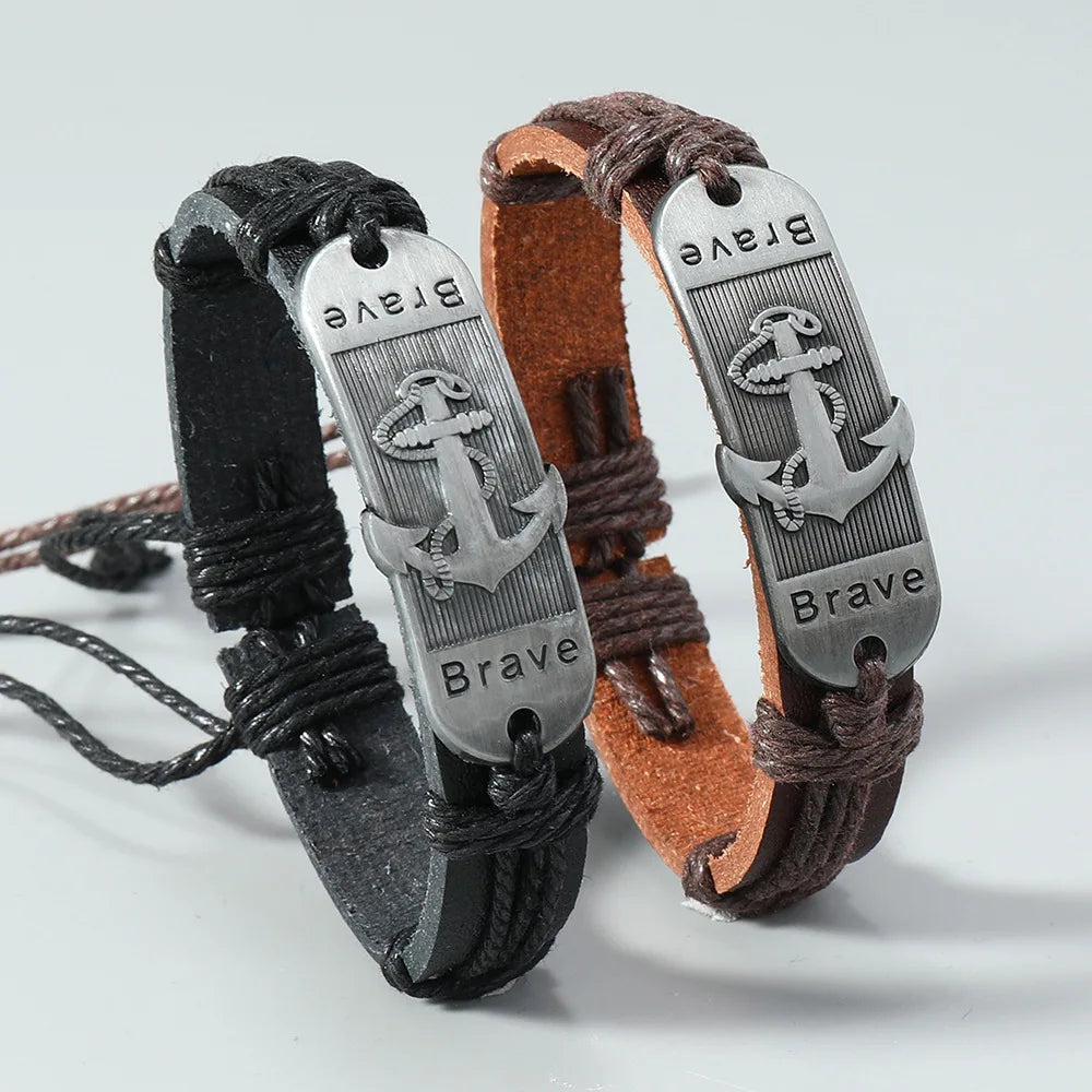 Bracelet des Flots en Cuir Ancre