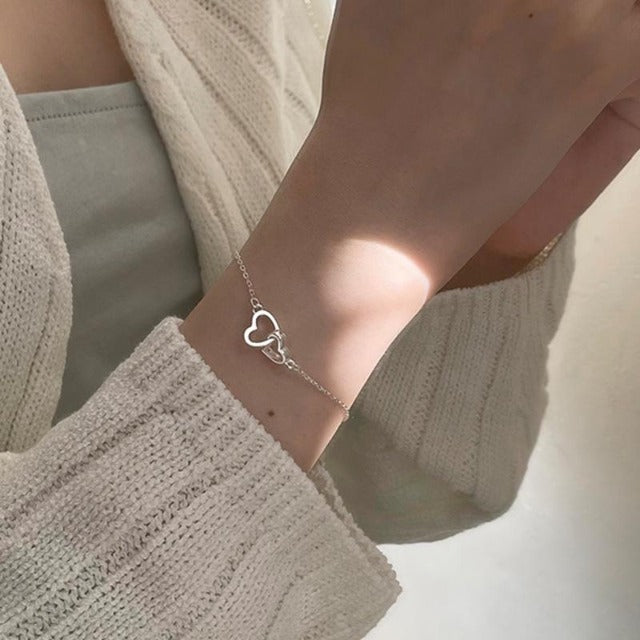 Bracelet Double Coeur Porte Bonheur