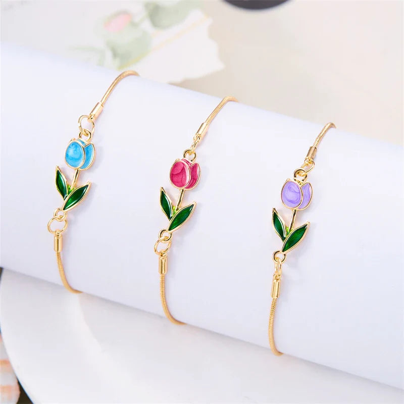 Bracelet Elégant Fleur de Tulipe rouge