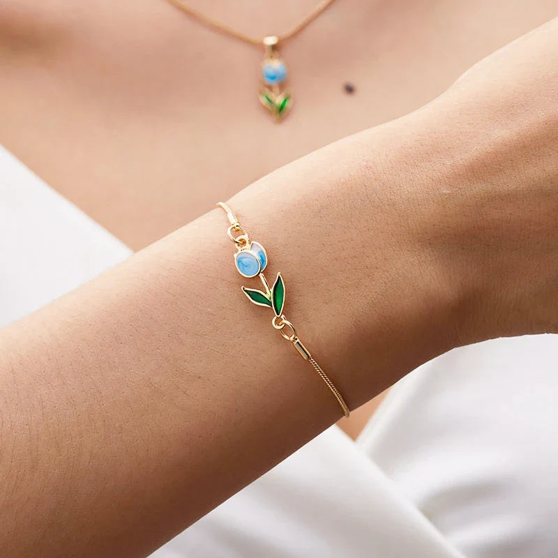 Bracelet Elégant Fleur de Tulipe bleu