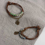 Bracelet en Corde avec Trèfle à 4 Feuilles et Perles vert