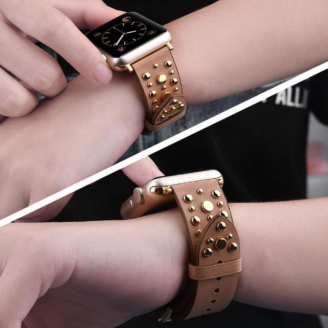 Bracelet en Cuir à Rivets pour Apple Watch