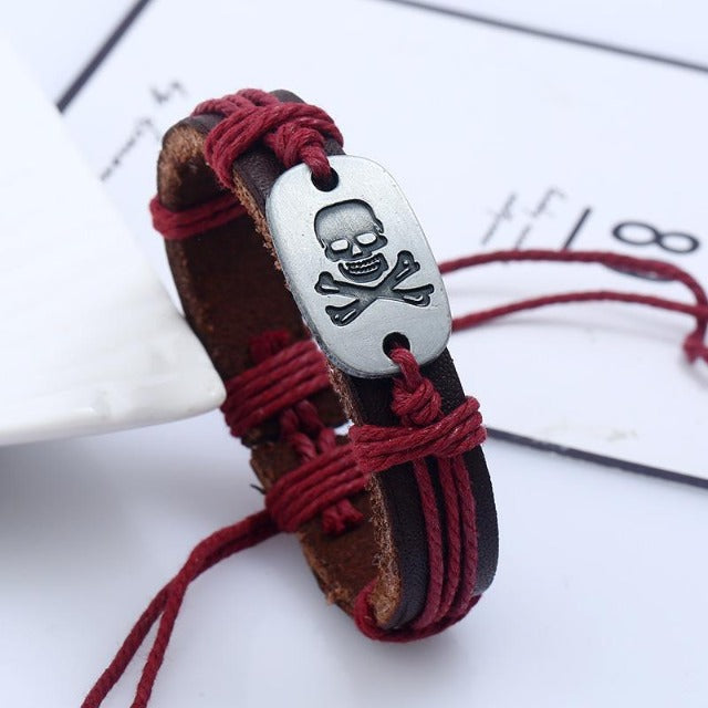 Bracelet en Cuir Tête de Mort
