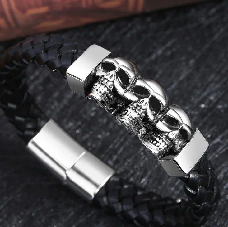 Bracelet en Cuir Têtes de Morts