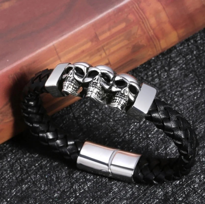 Bracelet en Cuir Têtes de Morts