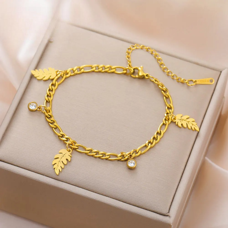 Bracelet Feuille de Palmier et Zircon a or
