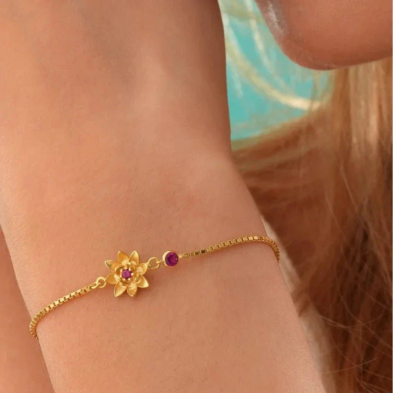 Bracelet Fleur avec Zircon Pierre de Naissance