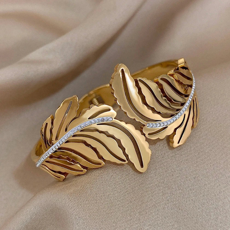 Bracelet Large Feuille de Palmier or