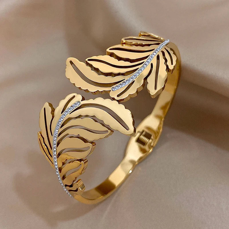 Bracelet Large Feuille de Palmier or