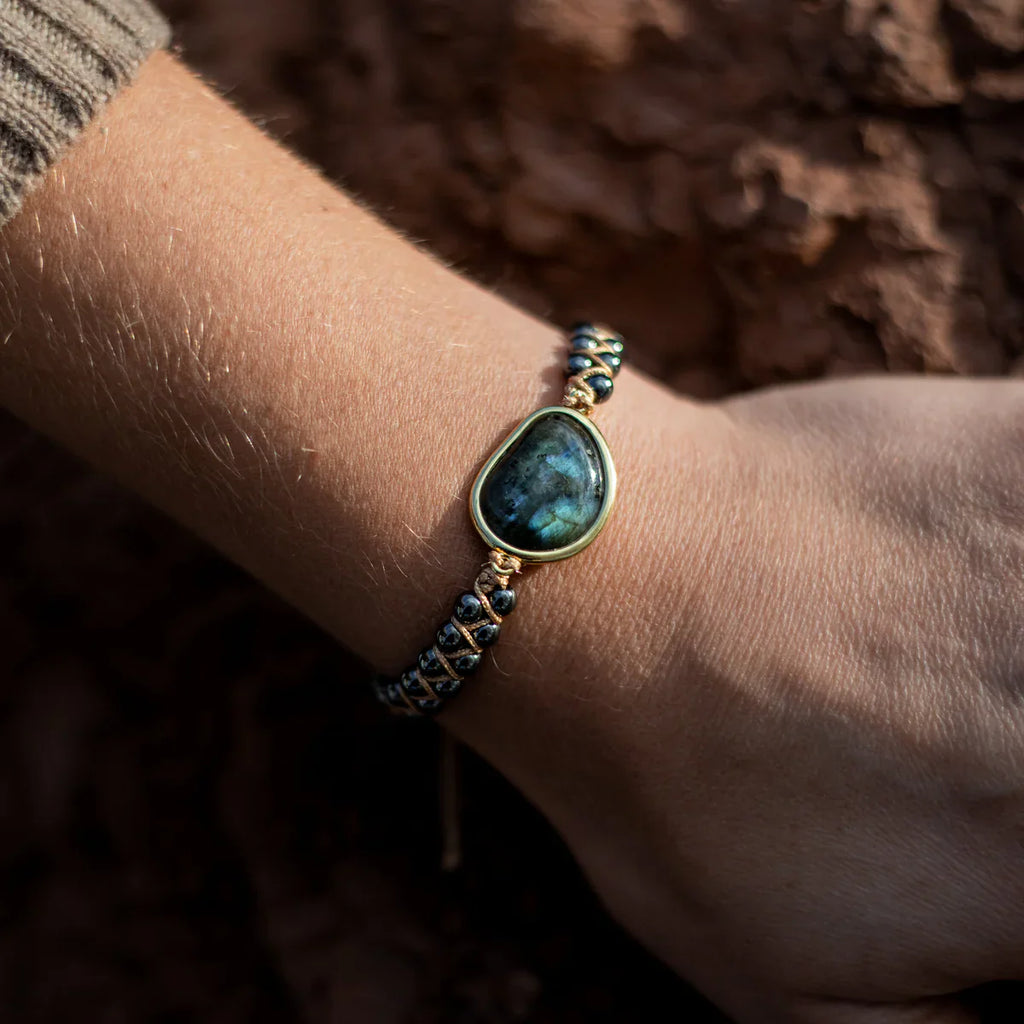 Bracelet "Oeil Céleste" en Labradorite & Hématite