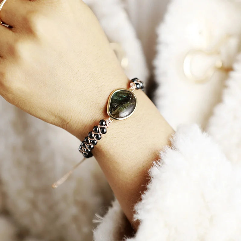 Bracelet "Oeil Céleste" en Labradorite & Hématite