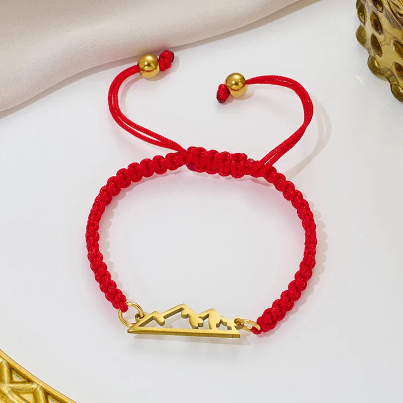 Bracelet Tressé avec Pendentif Montagne rouge et or