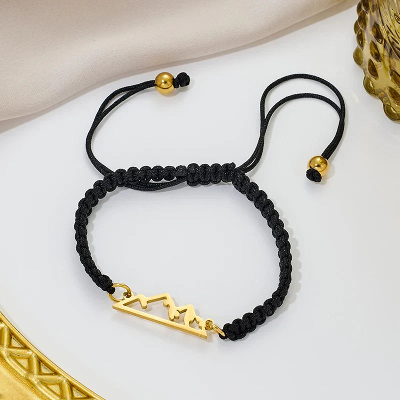 Bracelet Tressé avec Pendentif Montagne noir et or