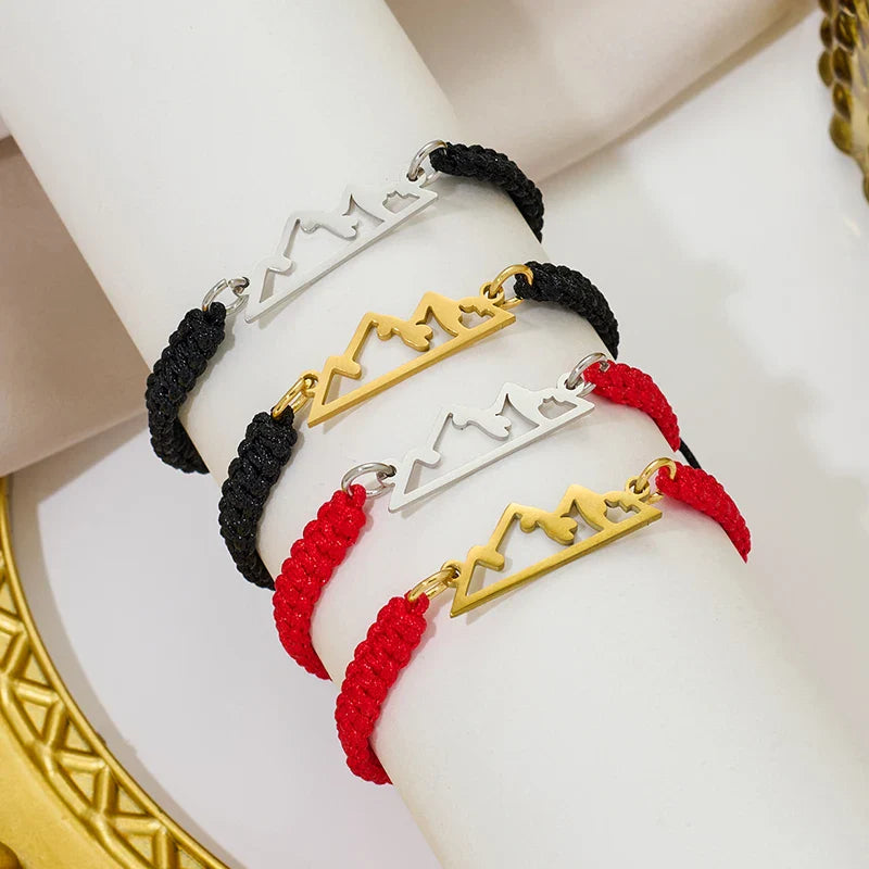 Bracelet Tressé avec Pendentif Montagne rouge et or