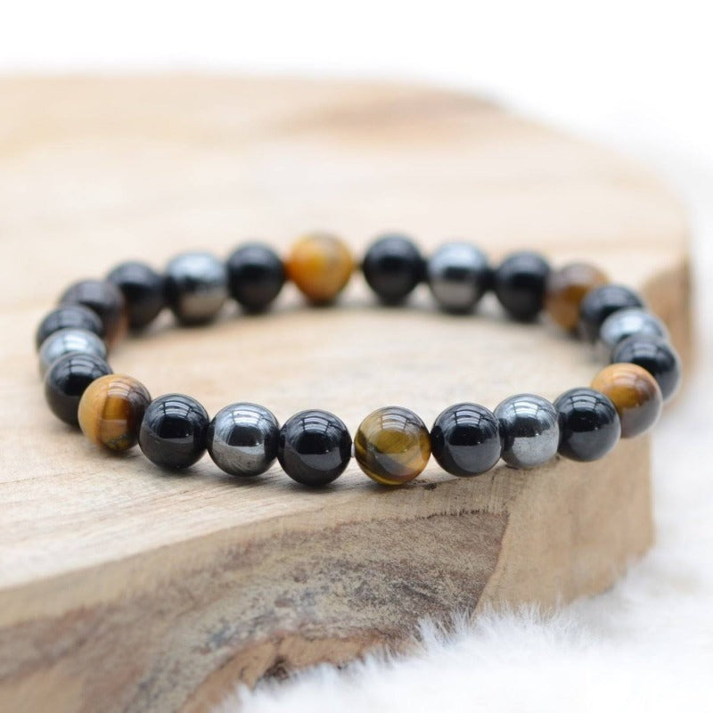 Bracelet "Triple Protection" en Hematite Oeil-de-Tigre et Obsidienne