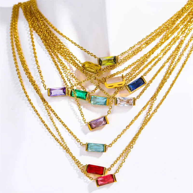 Collier avec Fin Pendentif Coloré Pierre de Naissance