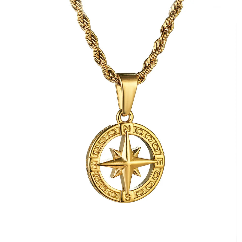 Collier avec Pendentif Boussole Rose des Vents or