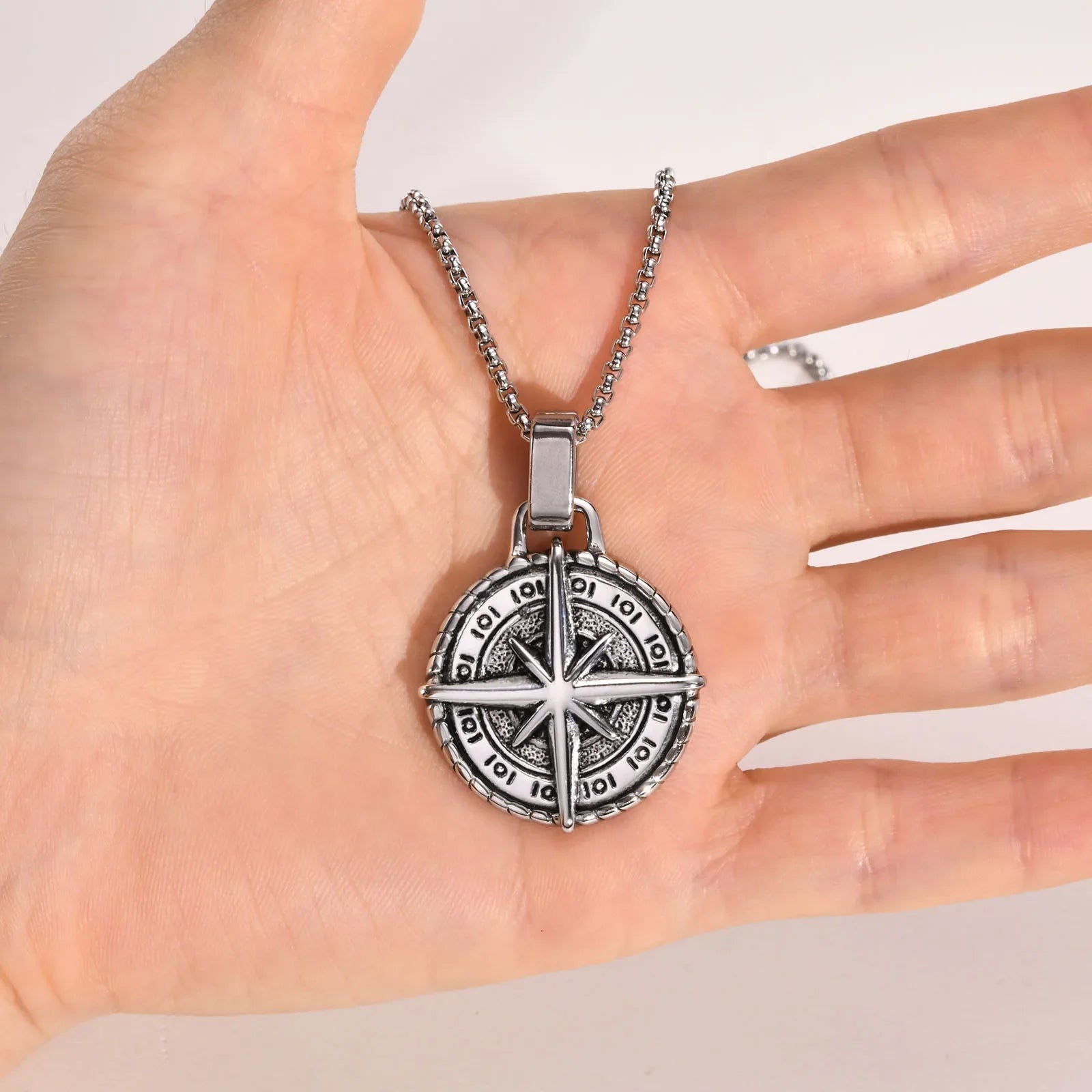 Collier avec Pendentif Boussole Rose des Vents pour Homme argent
