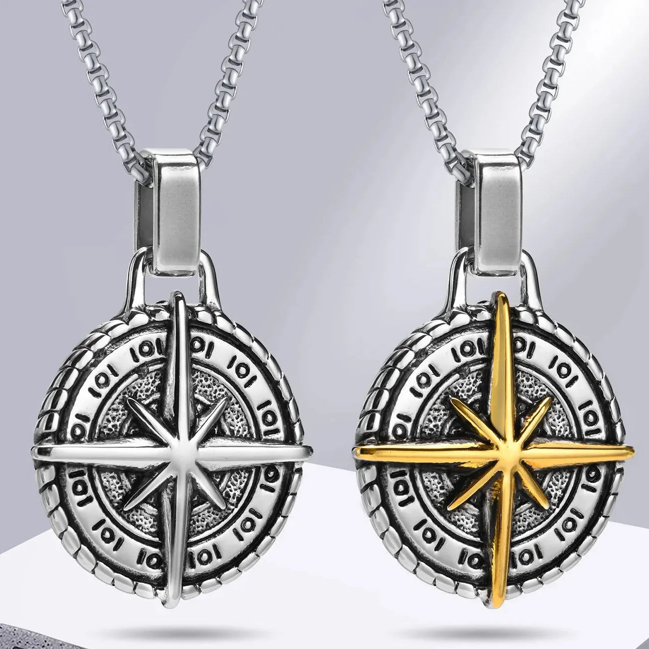 Collier avec Pendentif Boussole Rose des Vents pour Homme or