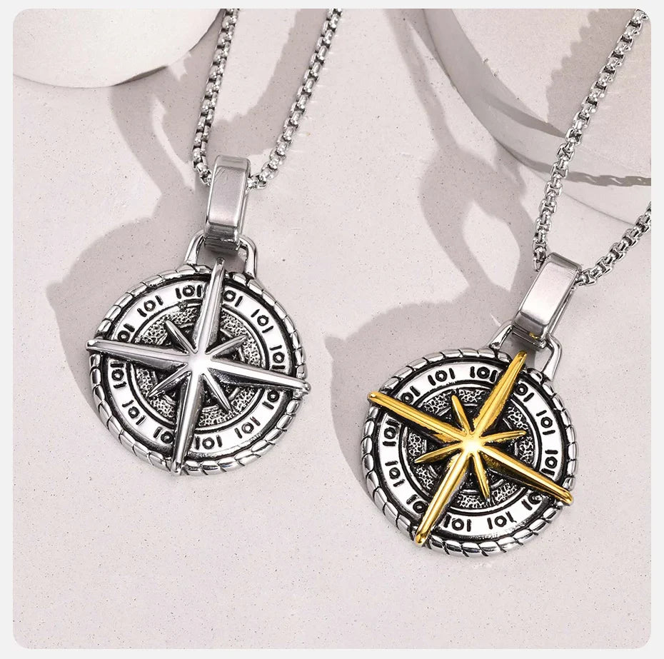 Collier avec Pendentif Boussole Rose des Vents pour Homme or