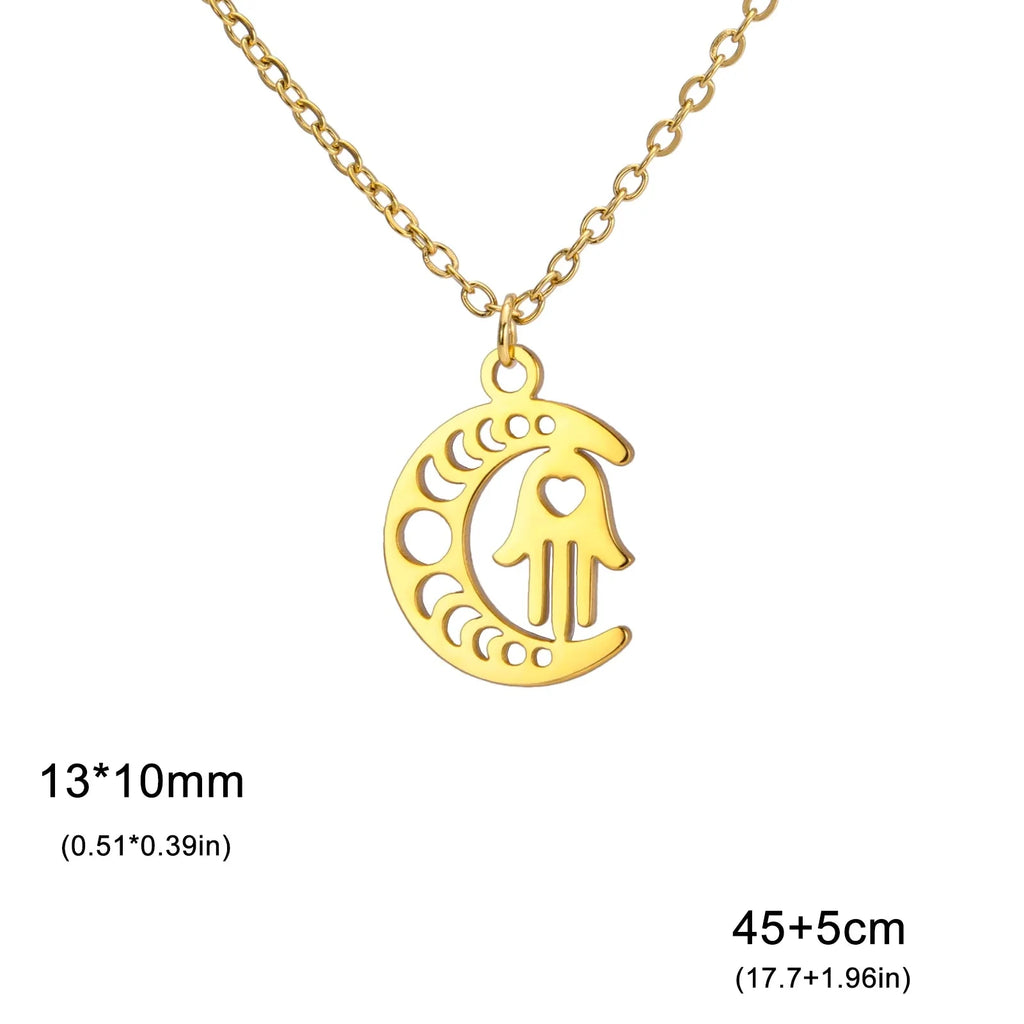 Collier avec pendentif islamique croissant de lune et main de Fatma arabe or